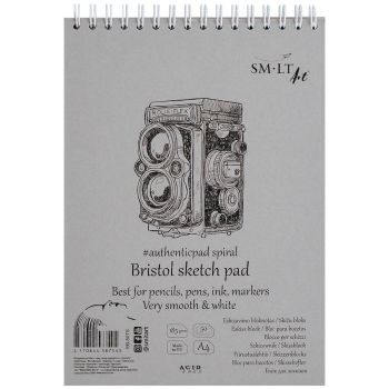 SMLT Authentic Bristol Sketch Paper Pad, 185 gsm, A4 (8.25" x 11"), 30 Sheets, Spiral Bound