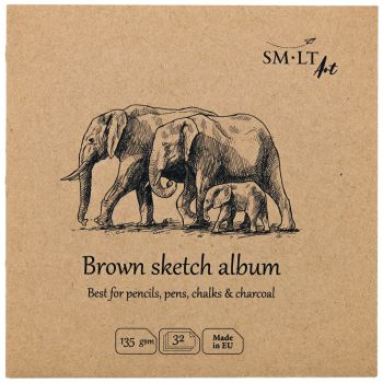 SMLT Authentic Brown Sketch Album, 135 gsm, 5-1/2” x 5-1/2”, 32 Sheets, Stitch Bound
