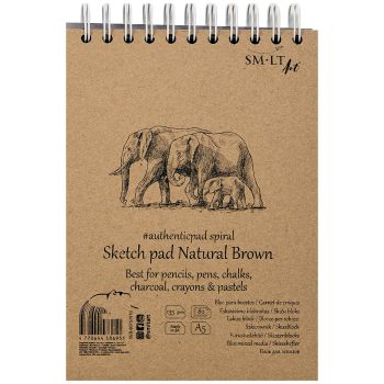 SMLT Authentic Brown Sketch Paper Pad, 135 gsm, A5 (5.75” x 7.5”), 80 Sheets, Spiral Bound