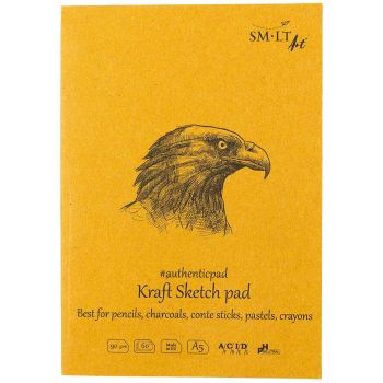 SMLT Authentic Kraft Sketch Paper Pad, 90 gsm, A5 (5.75" x 8.25"), 60 Sheets, Glue Bound