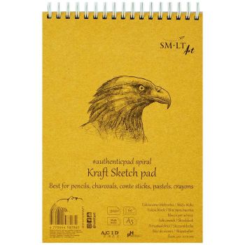 SMLT Authentic Kraft Sketch Paper Pad, 90 gsm, A5 (5.75" x 7.5"), 60 Sheets, Spiral Bound