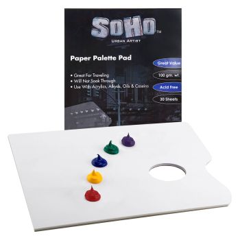 SoHo Paper Palette Pad (disposable) w/ Thumb Hole 9x12"- White 30 Sheets