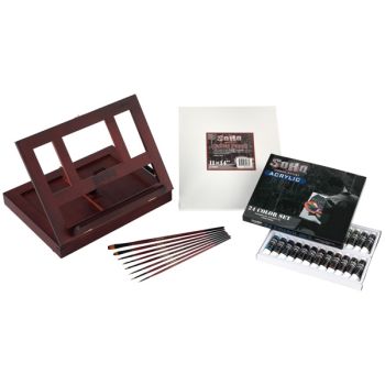 SoHo Portable Wood Table and Desk Easel Acrylic Painting Set 36pc