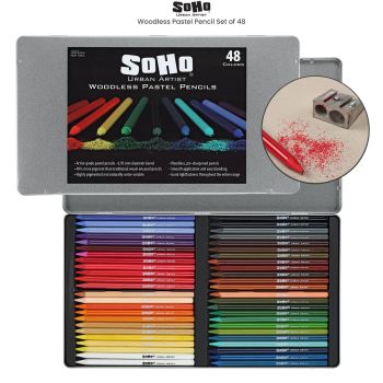 Soho Urban Artist Woodless Pastel Pencils in a hinged-lid tin