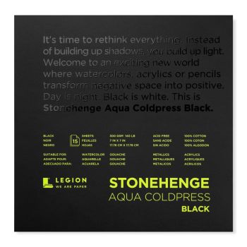 Stonehenge Aqua Watercolor 7X7 140lb Cold-Press (15 Sheet Pack) Black