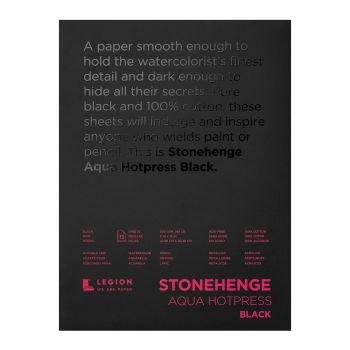 Stonehenge Black Aqua Watercolor 140 lb Hot Press Pad 9 x 12 15 Sheets