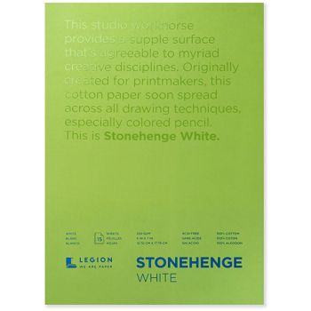 Stonehenge White Drawing & Printmaking Paper Pad (250 gsm) Vellum Finish, 15 Sheets 9X12
