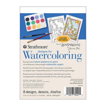 Strathmore Designs for Watercoloring Printed Cold Press Watercolor Pad Nature Designs 5x7"