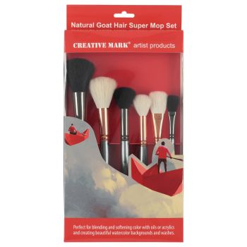 Creative Mark Natural & Black Goat Hair Mop Brush Super Set of 6