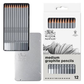 Winsor & Newton Studio Graphite Pencil Tin Set of 12 Medium