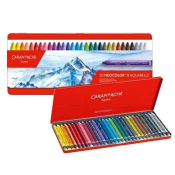 Caran D'Ache Neocolor II Aquarelle Water-Soluble Wax Pastel Tin Set of 30 - Assorted Colors 