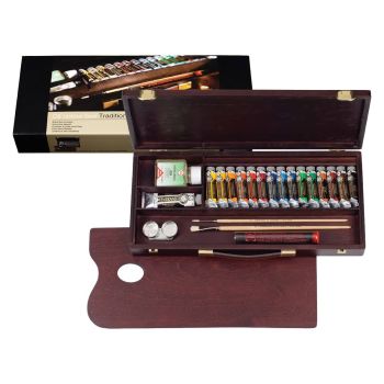 Rembrandt Oil Color 22-Piece Traditional Wood Box Set, 15ml Tubes