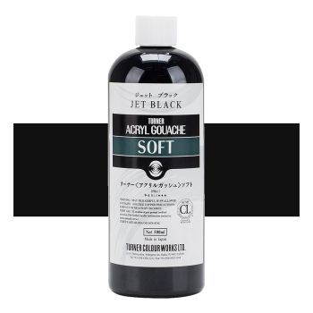 Turner Acryl Gouache Soft Formula, Jet Black 500ml Bottle