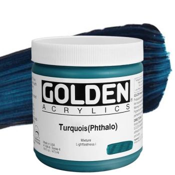 GOLDEN Heavy Body Acrylics - Turquoise (Phthalo), 16oz Jar