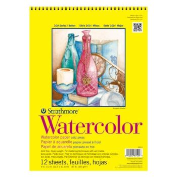 Strathmore 300 Series 140 lb Watercolor Paper Pad 9" x 12" Wire Bound (12 Sheets)