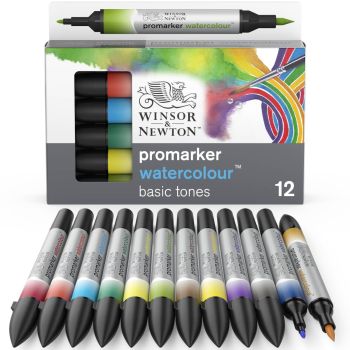 Winsor & Newton ProMarker Watercolour Marker Set Of 12 Basic Tones