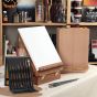 Folded out just like an easel with an adjustable drawstring cord