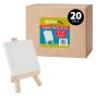 Box of 20 Ultra-Mini White Canvas 3x3" w/ Natural Easel Set