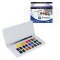 Daler-Rowney Water Colour Aquafine Travel Tin Set of 24 w/ Brush - Assorted Colors, Half Pans