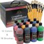 Jerry's Mural Artist 16oz Acrylic Bottles 12 Colors and 18 Brush Set