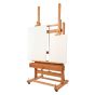 This sturdy easel accepts both vertically and horizontally positioned canvases