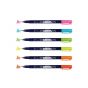 Tombow Fudenosuke Neon Brush Pen Set of 6, Hard Tip
