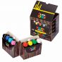 The set contains white, black, yellow, green, red, pink, light blue, and dark blue