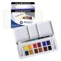 Daler-Rowney Water Colour Aquafine Travel Tin Set of 12 w/ Brush - Assorted Colors, Half Pans