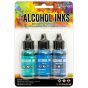 3Pk Holtz Alcohol Ink 1/2oz Teal/Blue Spectrum Colors