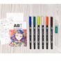 Contents: 6 Dual Brush Pens, 1 Water Brush, 2 Illustrated Coloring Sheets & 1 Blank Coloring Sheet