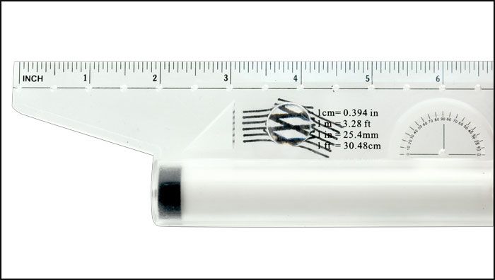 With magnifier for inspection and calibrated guide holes that let you draw vertical lines.