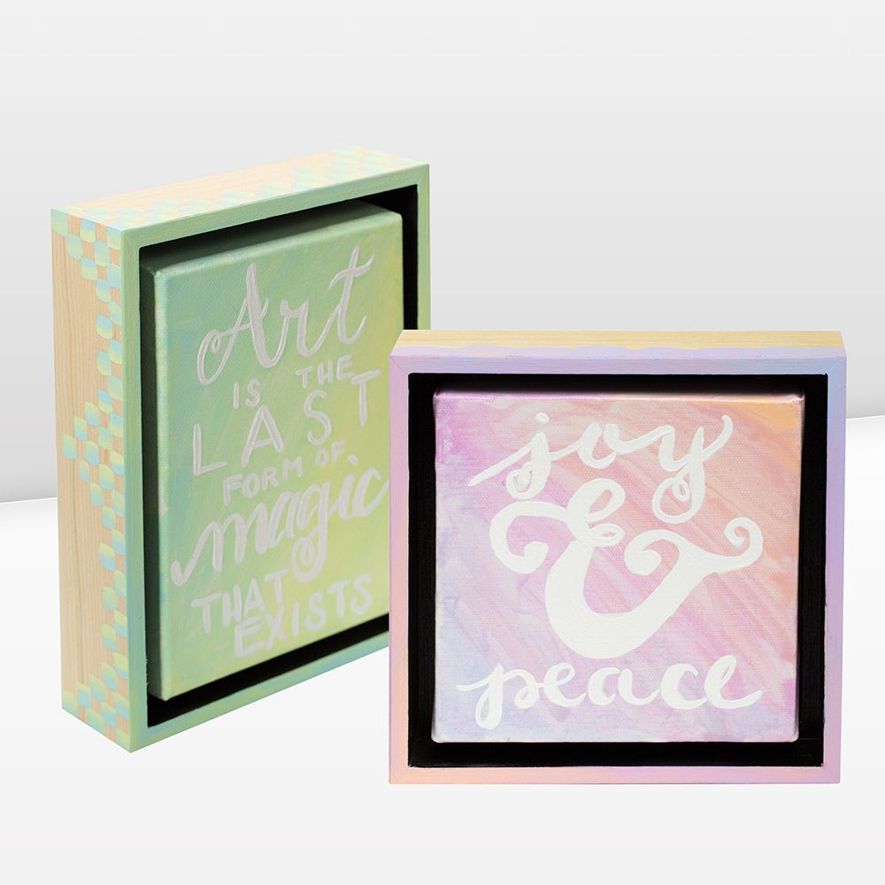 Color pops on stretched artist canvas, even extend the design over the wood frames!