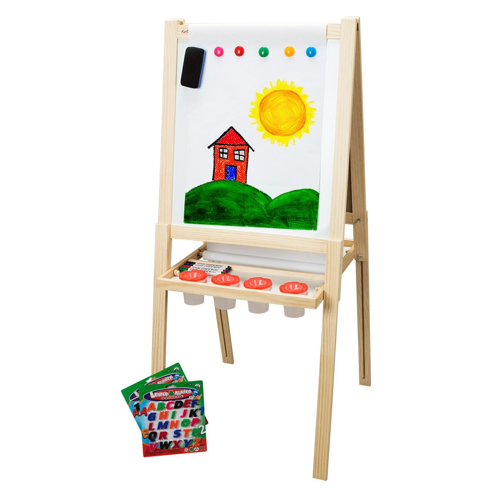 All-in-One Wooden Height Adjustable Kid's Art Easel with Magnetic