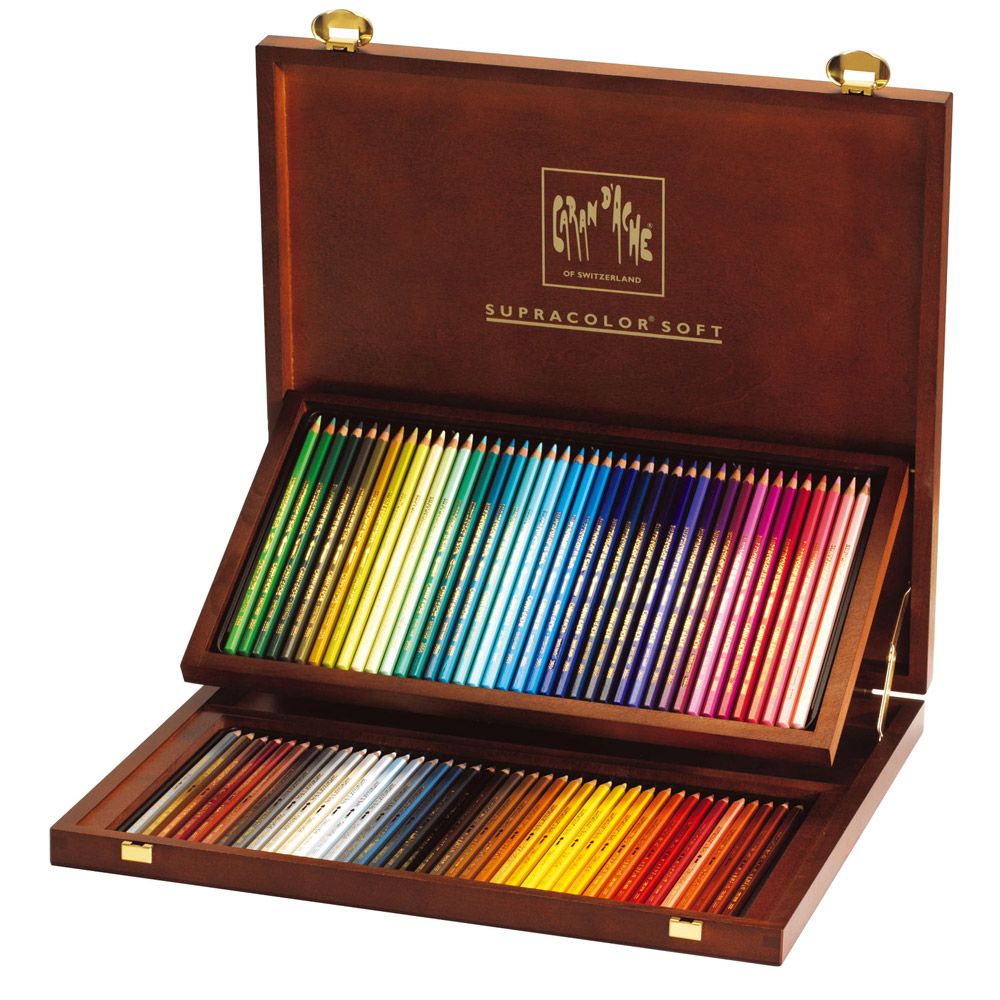 Caran D' Ache Supracolor Soft Aquarelle Watercolor Pencils Wood Box Set of 80 - Assorted Colors