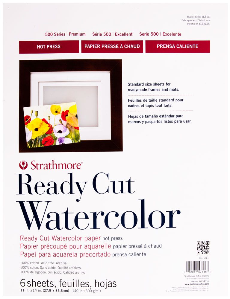 Strathmore Ready Cut Watercolor Paper 11"x14" 140lb Hot Press, 6 Sheets Jerry's Artarama