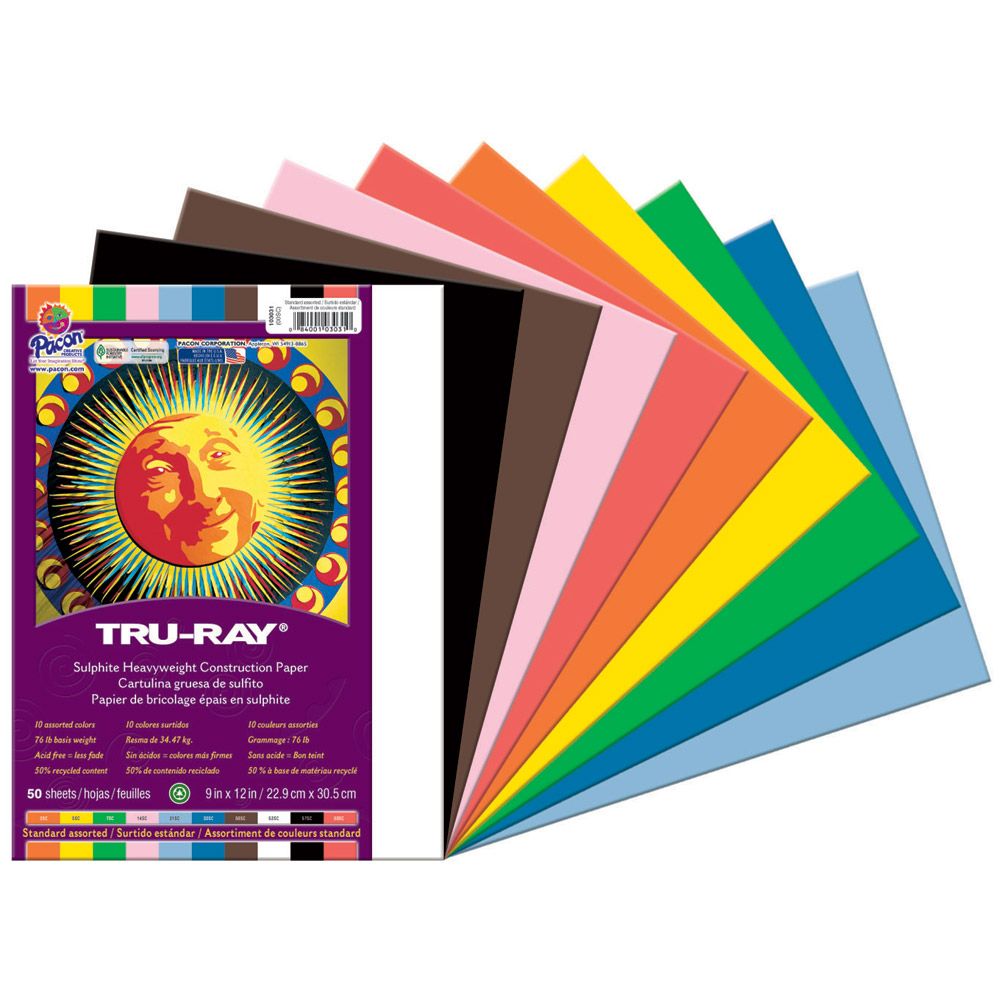 Yellow 10 Packs 9 x 12 50 Sheets Per Pack Pacon Tru-Ray Construction Paper 