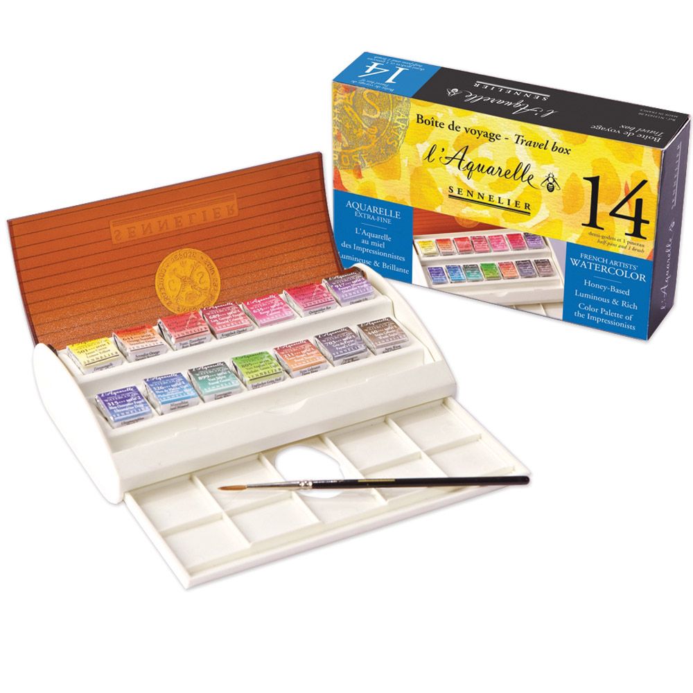 Sennelier Laquarelle French Artists Watercolor Sets Half Pan Travel Set of 14	