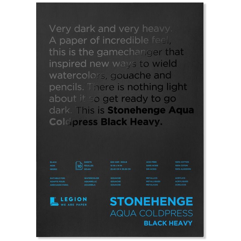 Stonehenge Aqua ColdPress Black Heavy 10X14 300lb (10-Sheet) Block