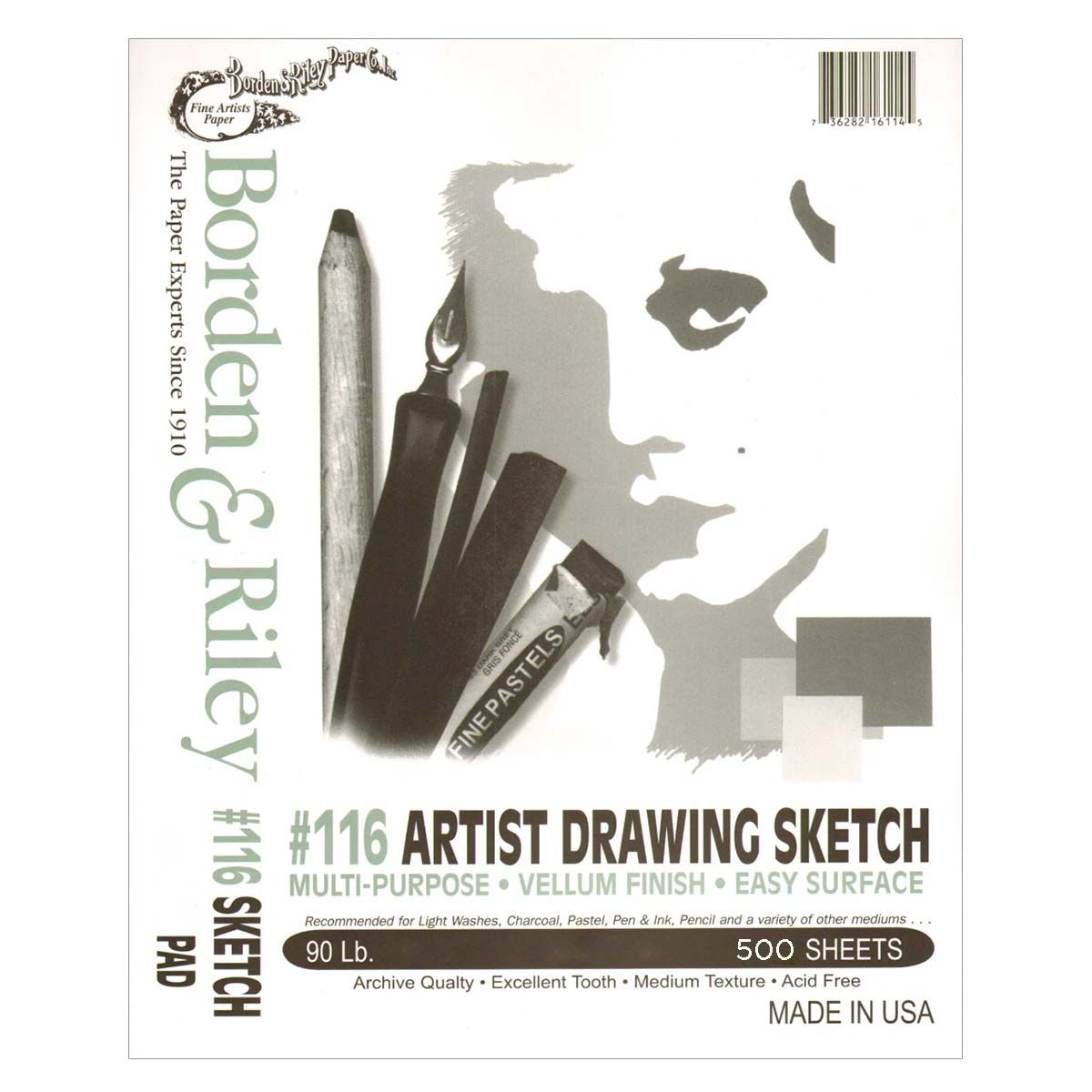 Borden & Riley #116 Artist/Drawing Sketch Vellum 90lb 500-Sheets (Ream) 12x18