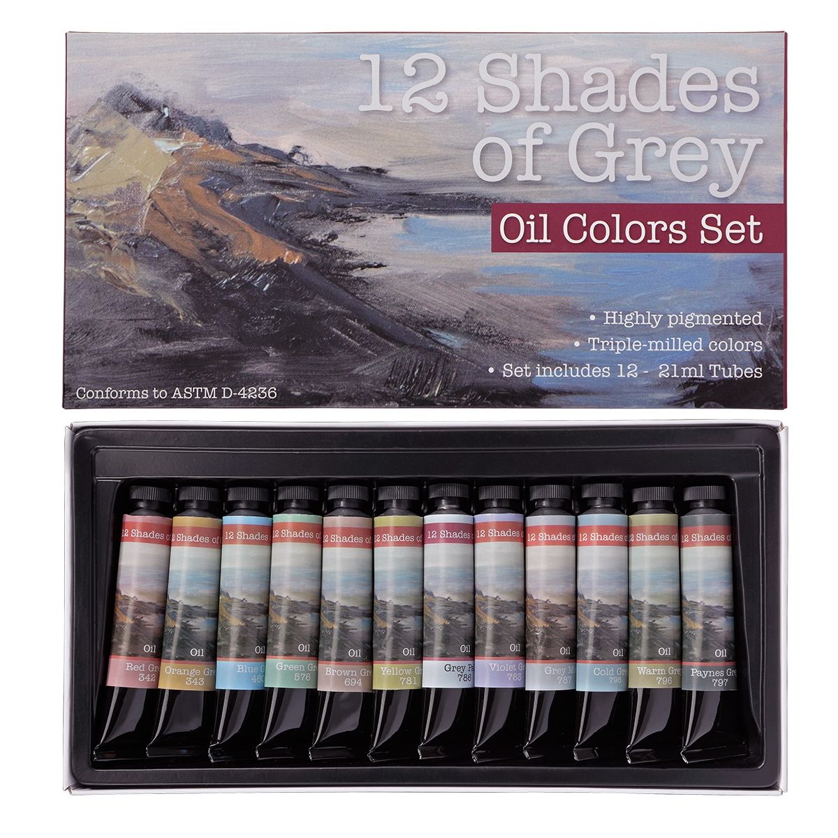 Set of 12, 12 Shades of Grey Oil Colors, 21ml Tubes Jerry's Artarama