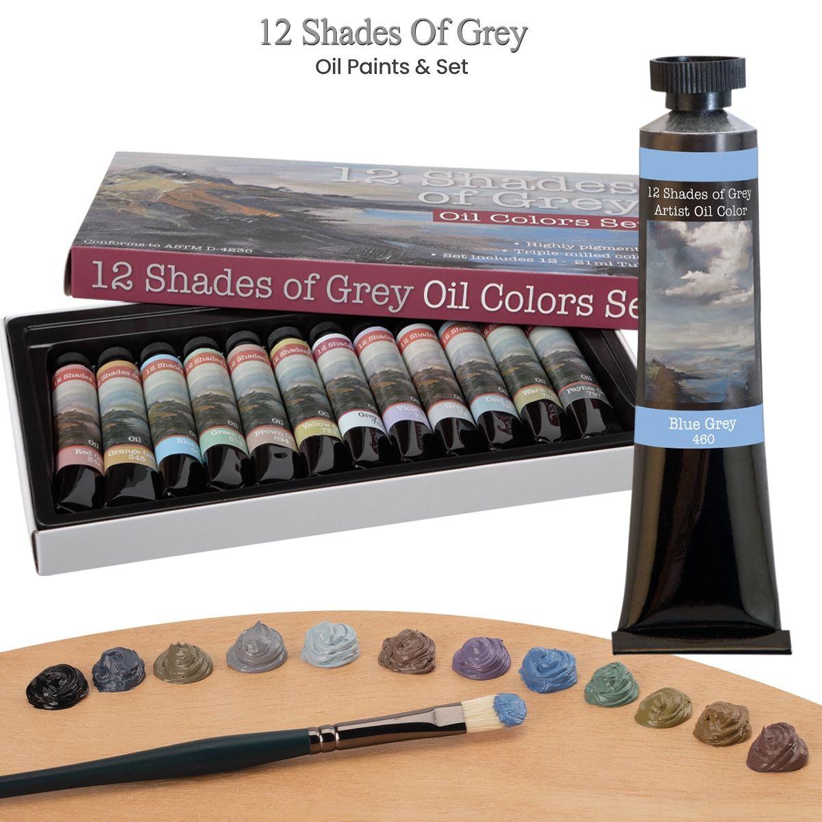 12 Shades of Grey Oil Paints