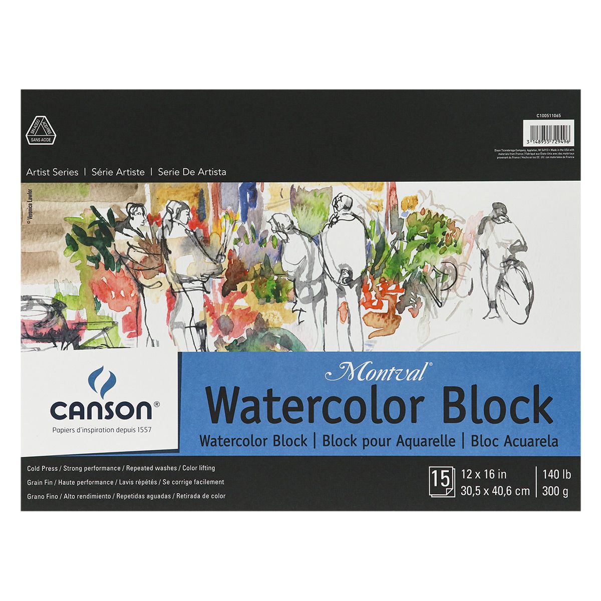 Canson Montval Watercolor Blocks Cold Press 12" x 16" (15 Sheets) 