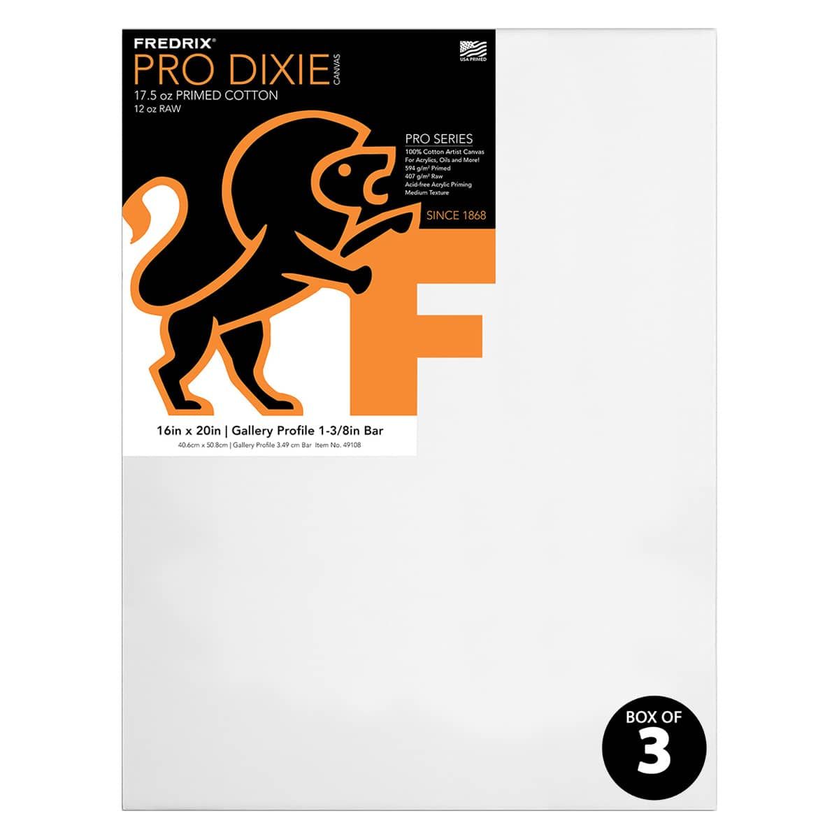 Fredrix Dixie PRO Series Stretched Canvas 1-3/8" - 16"x20" (Box of 3)