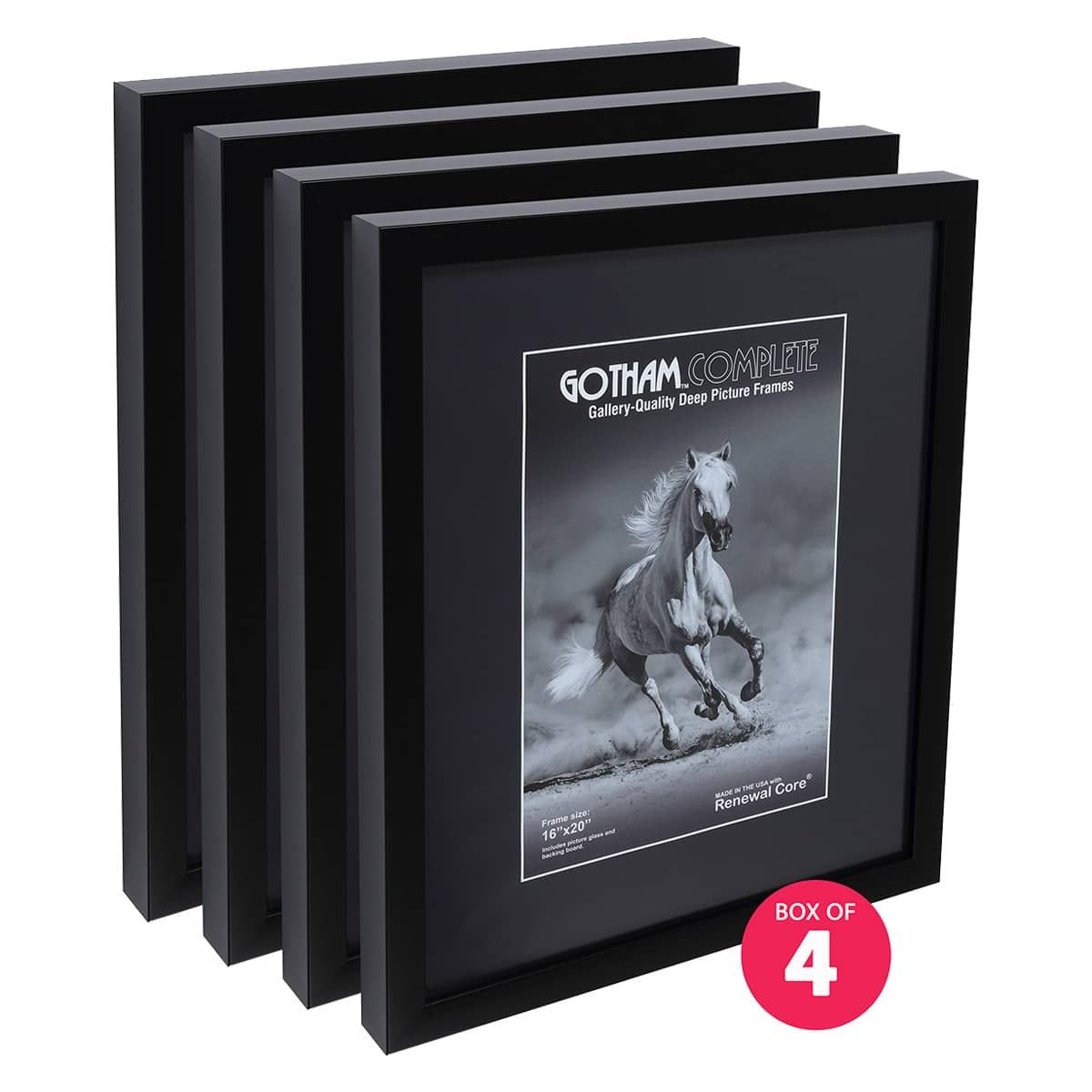 Gotham Complete Black, 16"x20" Gallery Frame w/ Glass + Backing (Box of 4)