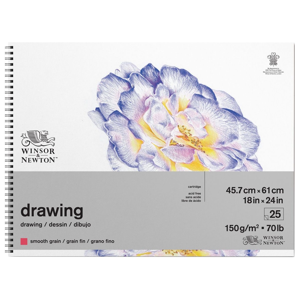 Winsor & Newton Spiral Drawing Pad 70 lb Smooth 25Sheets, 18"x24