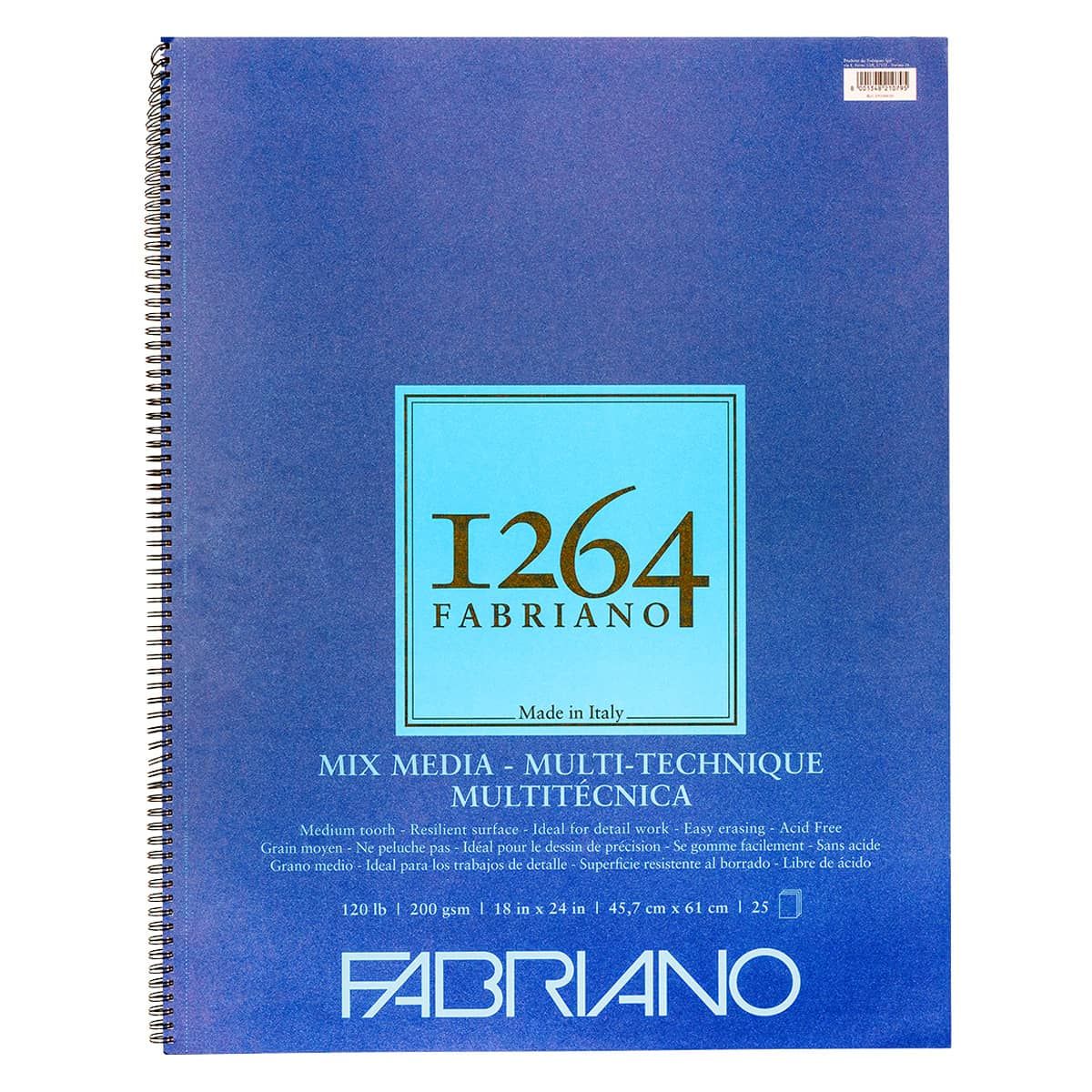 Fabriano 1264 Mixed Media Spiral Pad - 18"x24", 120lb (25-Sheet)