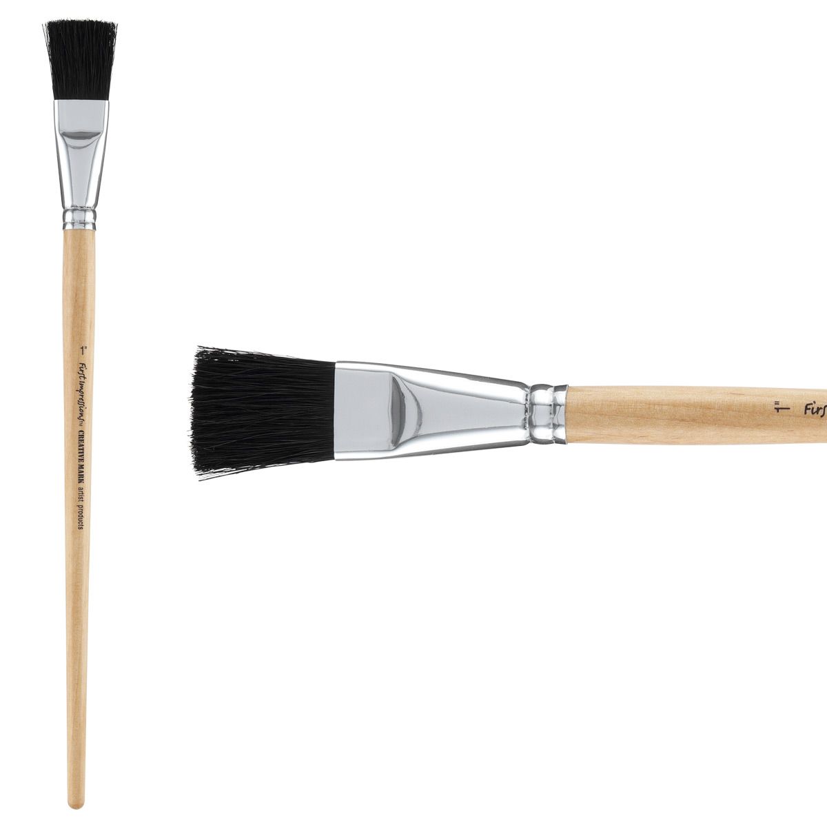 First Impressions Black Bristle Brush Long Handle 1" Flat