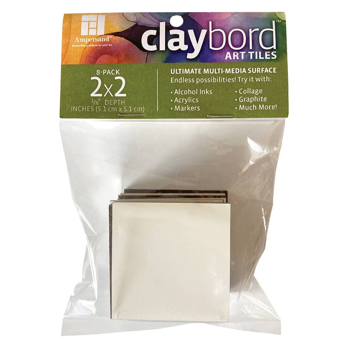 Ampersand Claybord Flat 1/8" Art Tile - 2"x2" (Pack of 8)