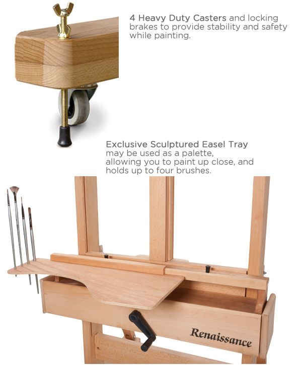 4 Locking Casters and Exclusive Sculptured Easel Tray
