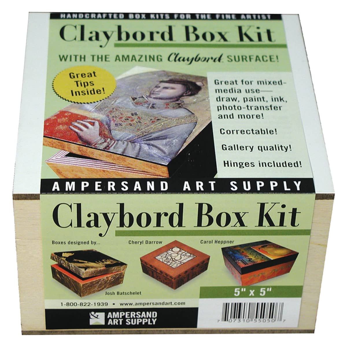 Ampersand Claybord Box Kit with Hinges, 5"x5" Jerry's Artarama